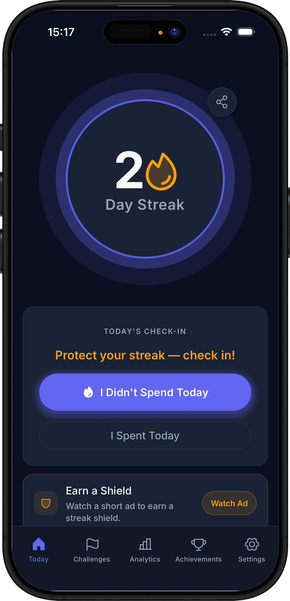 NoSpend challenge tracking screen